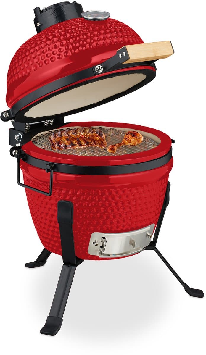 Kamado barbecue - Ø 26 cm - keramisch - met thermometer - deksel - rood — afbeelding 1