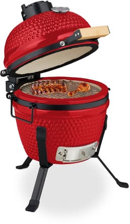 Kamado barbecue - Ø 26 cm - keramisch - met thermometer - deksel - rood — thumbnail 1