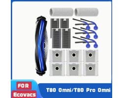 Vervangingsaccessoireset gescht voor Ecovacs T80 Omni/T80 Pro Omni Stofzuigerrobot Onderdelen 1 Hoofdborstel, 2 Rolmopdoekjes, 4 HEPA Filters, 6 Zijborstels, 6 Stofzakken