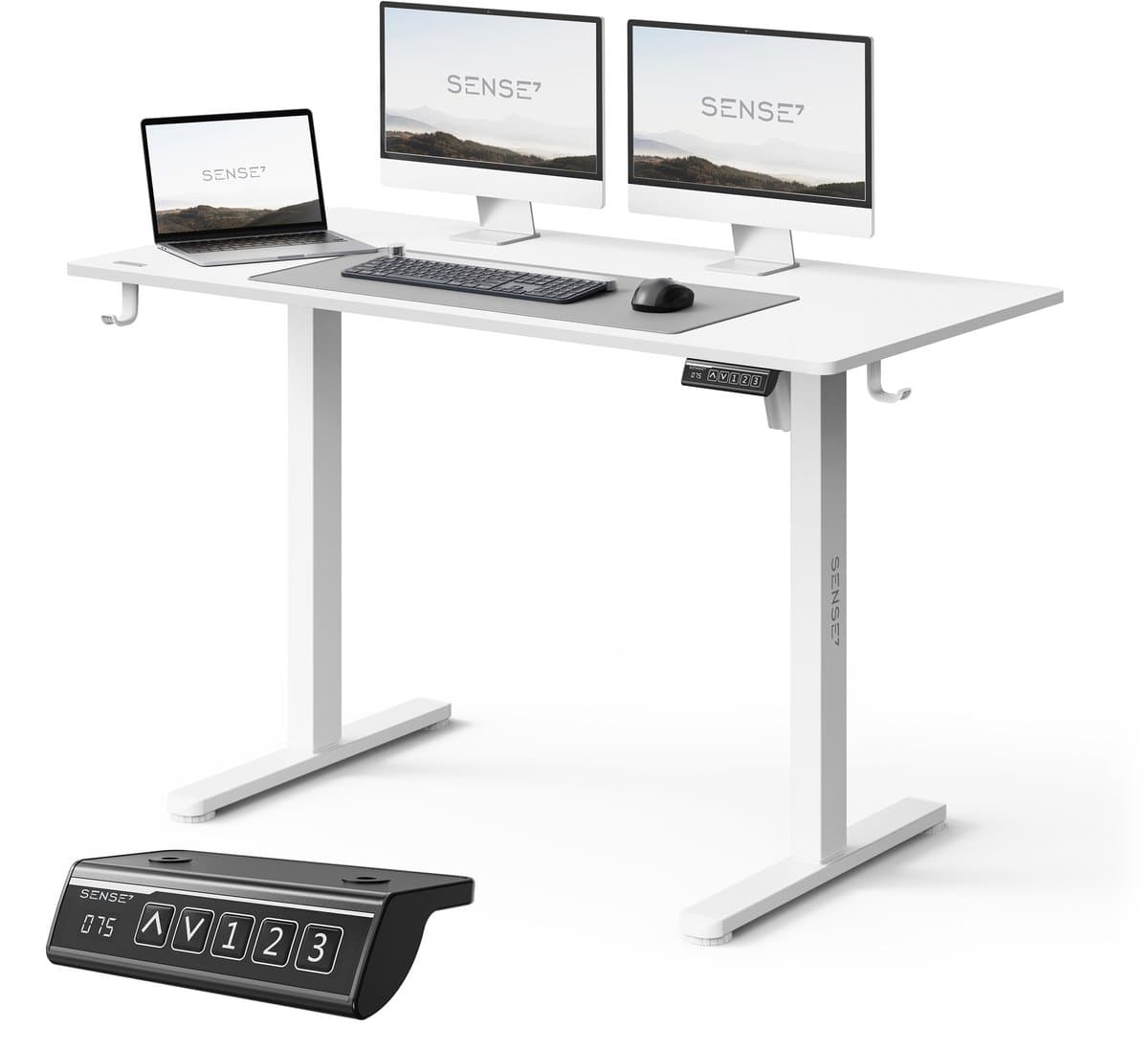 SENSE7 NOJO LIGHT - Zit Sta Bureau - 120 cm x 60 cm - Elektrisch bureau - Verstelbare bureau - Elektrische Hoogteverstelling - Hoogte 72-118 cm - Intelligent Bedieningspaneel - Wit — afbeelding 1