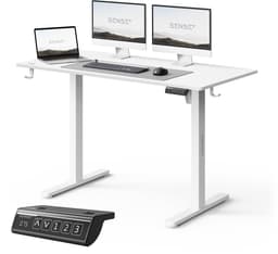 SENSE7 NOJO LIGHT - Zit Sta Bureau - 120 cm x 60 cm - Elektrisch bureau - Verstelbare bureau - Elektrische Hoogteverstelling - Hoogte 72-118 cm - Intelligent Bedieningspaneel - Wit — thumbnail 1