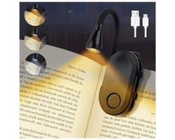 Leeslamp, leeslamp USB bed 360° oplaadbaar, draagbare 3 kleuren verstelbare LED-licht leeslamp