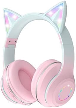 Draadloze Kinderhoofdtelefoon Met Kattenoren En LED-Verlichting - Opvouwbare Over-Ear Hoofdtelefoon Met Microfoon - Bluetooth 5.3 - Roze — thumbnail 1