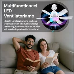Plafondventilator met Lamp door MMOBIEL – LED Plafondventilator met Bluetooth Speaker, E27 Fitting, RGB Licht, Dimbaar 3000K-6500K, Muzieksync, 3 Snelheden, 2x6 Bladen, Afstandsbediening – Wit — thumbnail 5
