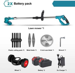 Amolass - Elektrische Grasmaaier - Grastrimmer - 2 Batterijen - 1500W - 12,5cm Diameter - Verstelbaar - Opvouwbaar - Blauw — thumbnail 3