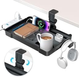 Rotating Clamp Desk Organizer - 360° Organizer with Headphone Hanger, Phone Slot, Cup Holder and Cap Holder - No Drilling Required for Home Office — thumbnail 1