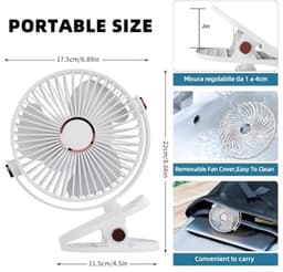 Draagbare Klemventilator met 5 Snelheden en 720 Graden Draaibaar, Oplaadbaar en Stil voor Thuis en Kantoor — thumbnail 4