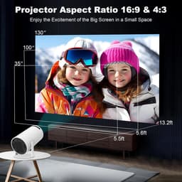 4K Mini Projector, HY300 Portable Projector, Supports 180 ° Rotation, 160 ANSI Automatic Keystone Correction, WiFi 6 ， Android 11, Android Intelligent System, Built-in Battery, Suitable for Indoor and Outdoor Camping — thumbnail 5