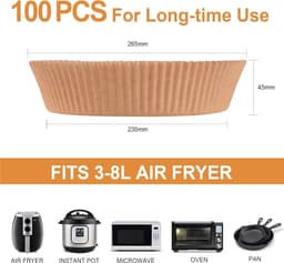 100 Airfryer bakvormen - Ronde bakvormen van 23 cm - Geschikt voor voedsel - BPA-vrij - Antiaanbak Airfryer pannen - Gemakkelijk schoon te maken - Geschikt voor Airfryers van 3-8 liter — thumbnail 7