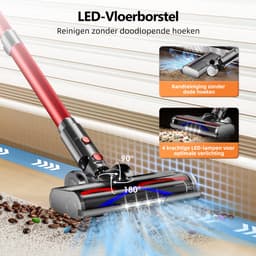 Elekiatech Steelstofzuiger - Steelstofzuiger Draadloos - Met 2 Accu’s - 70000Pa - 3 Standen Zuigkracht - LED-Display - 2200 mAh Accu - 20–70 Min Werktijd - 1,8L - Met Meubelborstel - Voor Tapijt, Harde Vloeren en Dierenharen - Rood — thumbnail 2