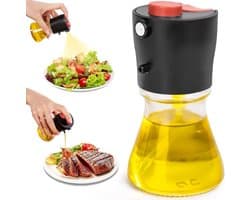 Olieverstuiver voor bakolie, 2-in-1 compacte olieverstuiver van glas, 80 ml olieverstuiver voor airfryer, grillen, bakken en salade - ideaal voor keukengebruikers, gezondheidsbewuste mensen en onderweg - zwart