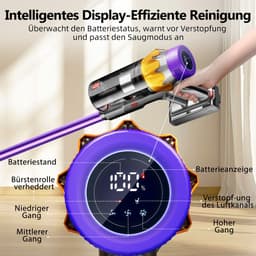 Elekiatech Steelstofzuiger - Steelstofzuiger Draadloos - Met 2 Accu’s - 70000Pa - 3 Standen Zuigkracht - LED-Display - 2200 mAh Accu - 20–70 Min Werktijd - 1,8L - Met Meubelborstel - Voor Tapijt, Harde Vloeren en Dierenharen - Paars — thumbnail 4