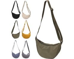 Crossbody Bag voor dames, - olijfgroen - groen - halve maan tas, nylon, sling bag, buiktas, stijlvolle halfmoon crossbody tas, schoudertas dames, kleine brede riem
