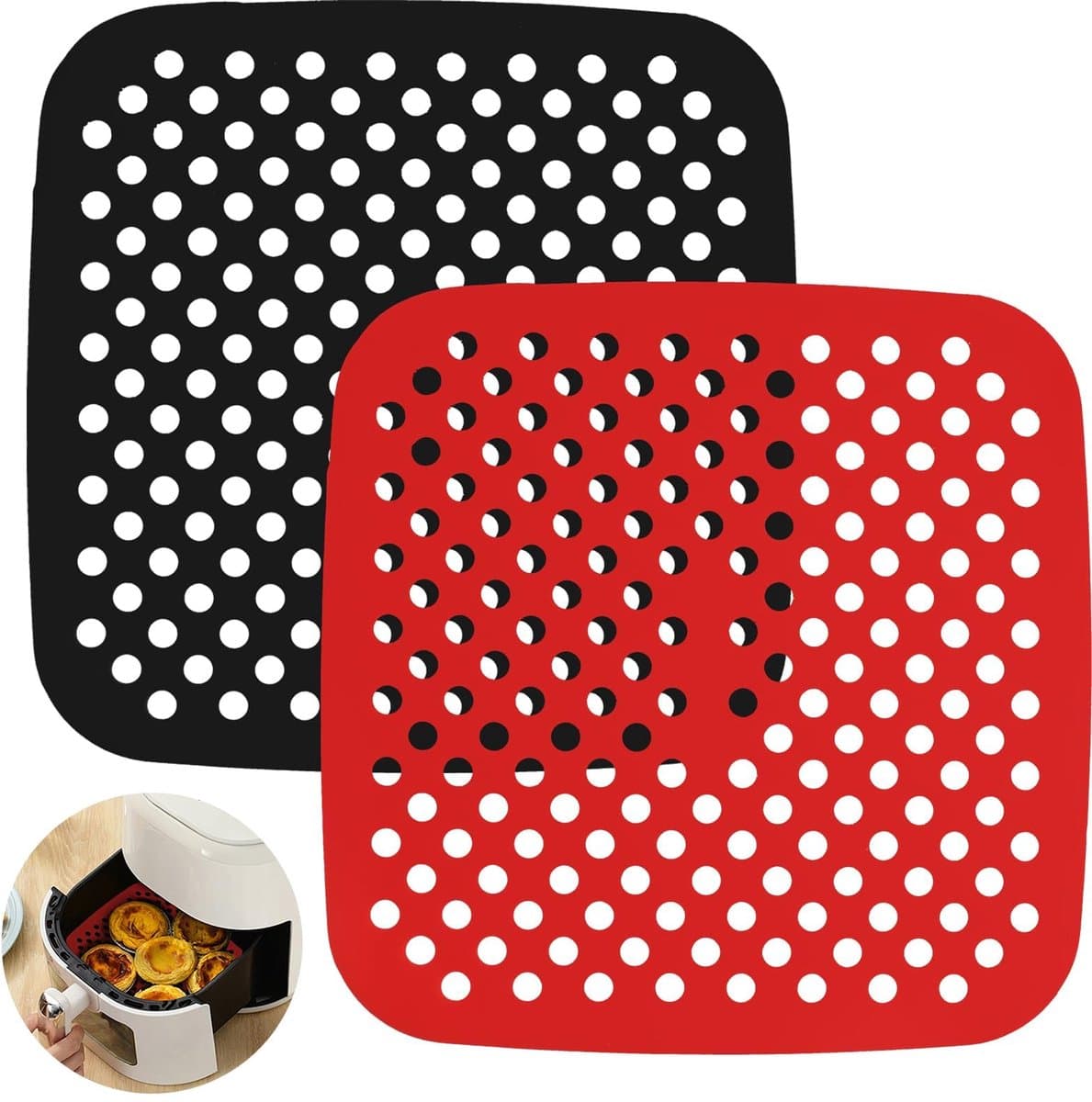 Pack of 2 Silicone Air Fryer Mats for Air Fryer, Reusable, Non-Stick Coating for Air Fryer, 7.5 Inches, Air Fryer, Steam Cookers and Cake Moulds — afbeelding 1