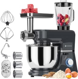 KitchenBrothers Keukenmachine - Keukenrobot - 6-in-1 Keukenmixer - Met Gehaktmolen, Blender en 15 Accessoires - BPA-vrij - 6,2L RVS Kom - Antraciet — thumbnail 1