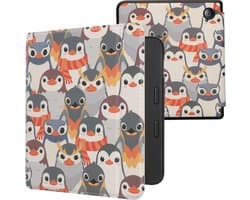 kwmobile e-reader hoesje geschikt voor Tolino Vision 6 hoes - E reader flip case met magnetische sluiting - Ereader cover - Pinguïn Ontwerp design in grijs / geel / bruin