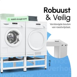 Bodo® - Wasmachine Verhoger - Dubbel - Kast - Ombouw uitschuifbare Plank - Wit - 124x54x37cm — thumbnail 3