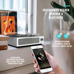 Thuys – Platenspeler Met Speakers – Ingebouwde – Retro – 37 x 34 x 15cm – Retro Wit — thumbnail 5