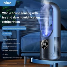 Multifunctionele, bladloze USB-ventilator - 6 snelheden met timer - Koelventilator - Bladloze staande ventilator met LED-display - Geluidsarm - Draagbaar - Geschikt voor studentenhuisvesting, kantoorbureau (blauw) — thumbnail 2