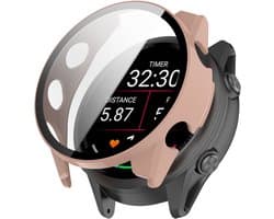 Strap-it Hard case hoesje met screen protector glas - geschikt voor Garmin Forerunner 570 - 42mm (zalm roze)