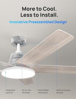 RFWR® Slimme plafondventilator met dimbaar LED-licht en stille motor, 132 cm voor binnen — thumbnail 2