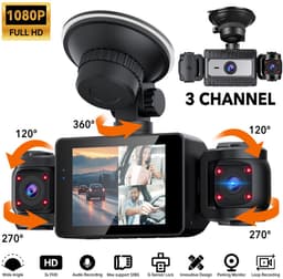 Auto Dashcam - Uitgerust met 3 lenzen - Full HD 1080P - Groot dynamisch bereik en nachtzicht - 270° drie kanalen - Loop-opname — thumbnail 1