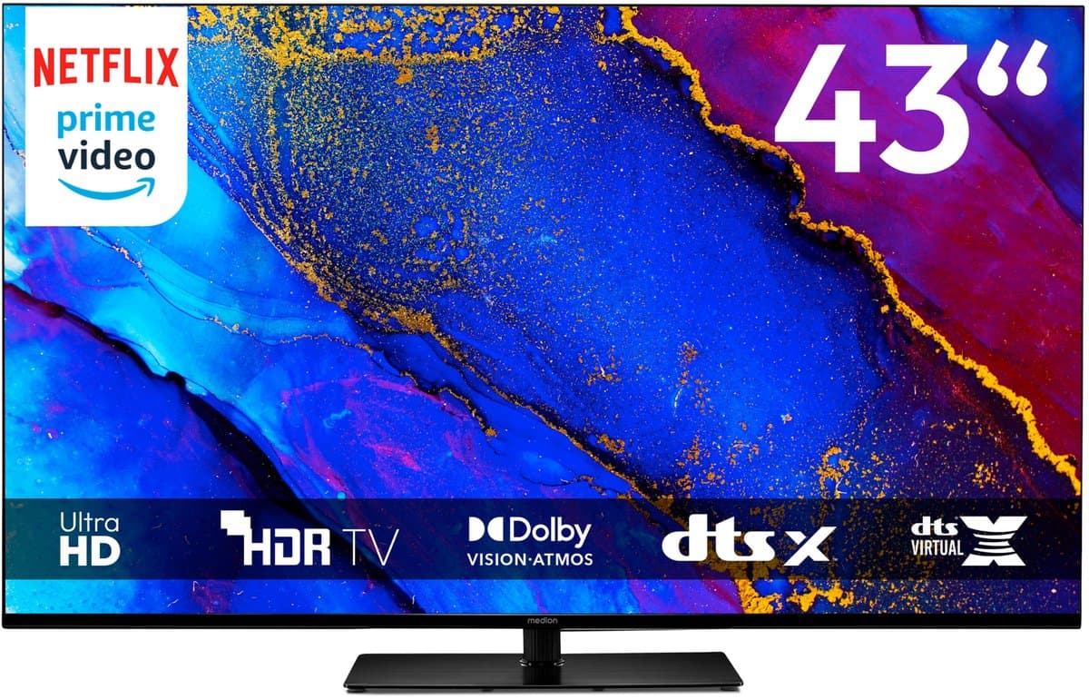 MEDION 108 cm (43") TV (Google TV, 4K, Dolby Vision HDR, Netflix, Prime Video, Disney+, Dolby Atmos, DTS X, Smart TV, PVR, Bluetooth, MD 843400) — afbeelding 1