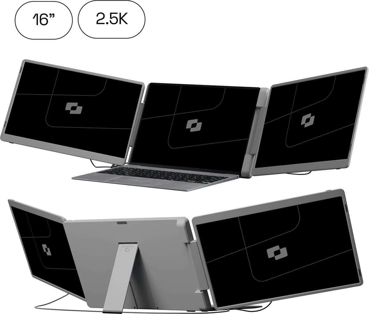 Screenmate® Dual Flip Portable Monitor 16” 2.5K - Draagbare Monitor met Beschermhoes - Extra Scherm Laptop - Draagbaar Beeldscherm - Grijs — afbeelding 1
