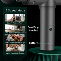 Massagepistool voor diepe weefsels, elektrisch spiermassagepistool voor rug- en nekpijn, handmassageapparaat, percussiemassageapparaat met 6 koppen (op plantenbasis) — thumbnail 2