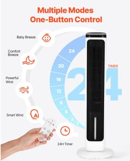 Torenventilator met Verstelbare Snelheid – Stille Werking – 70° Oscillatie – Timerfunctie en Afstandsbediening – Voor Binnengebruik in Slaapkamers, Kantoren en Woningen — thumbnail 5