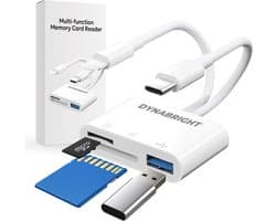 DynaBright SD Kaart Lezer - SD Kaartlezer USB C en Lightning - Card Reader - voor Iphone / Ipad / Laptop - Incl. Adapter - Geheugenkaartlezer Micro SD