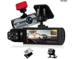 RFWR® Dual Dashcam met 1080p camera en 64 GB geheugenkaart – Loop-opname, nachtzicht, bewegingsdetectie