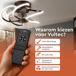 Vultec® - Plafondventilator met verlichting 50cm - Plafondlamp voor slaapkamer met afstandsbediening - Plafondlamp met ventilator - Dimbaar - Zwart — thumbnail 5