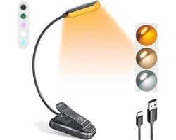 Oogverzorgings Leeslicht Clip met 10 LED, 3 Kleuren en 3 Helderheden, USB-C Oplaadbaar voor Boekenliefhebbers
