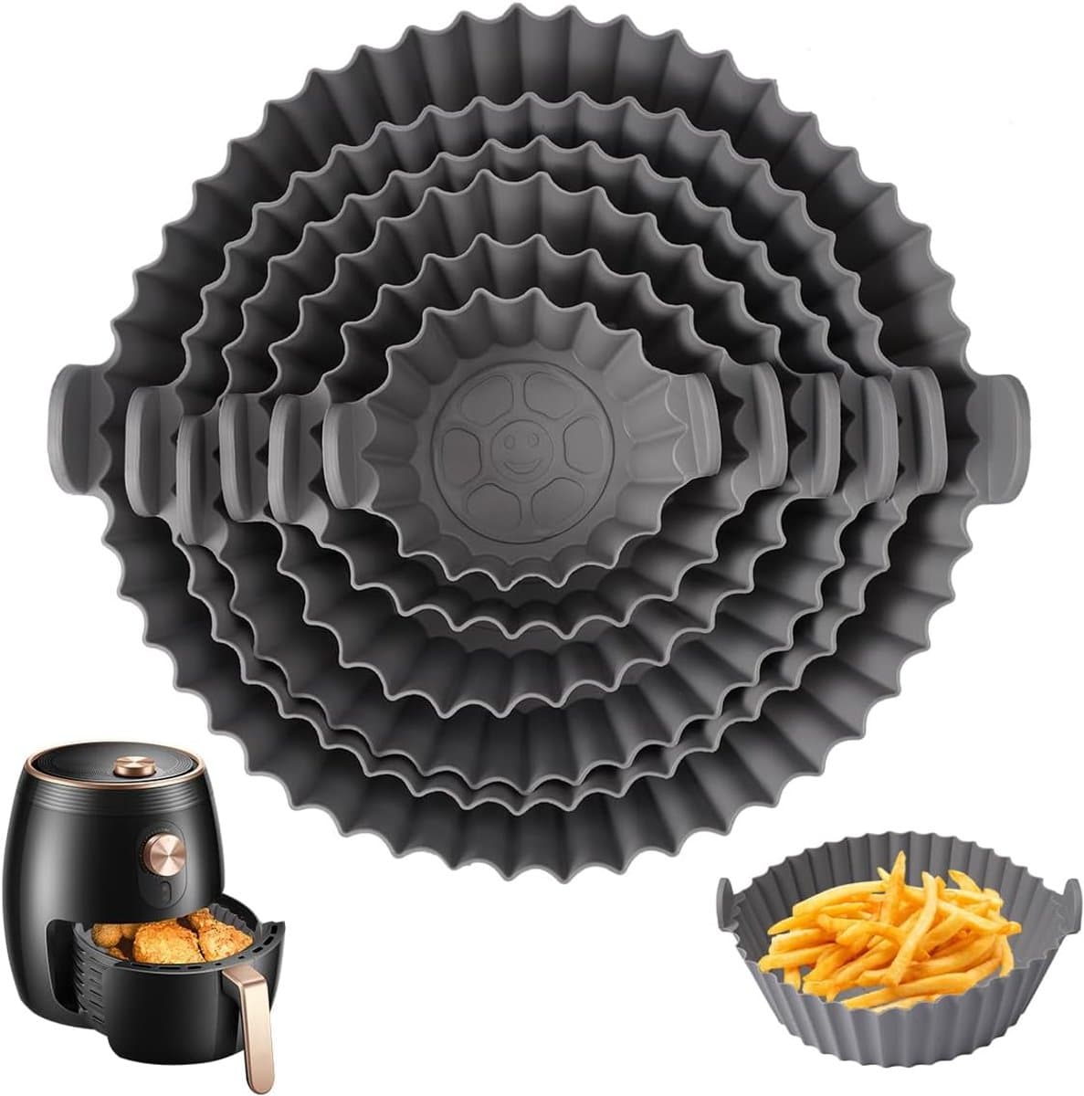 6 Stuks Siliconen Pot - Siliconen Vorm voor Heteluchtfriteuse - 6 Maten Siliconen Inzetstuk voor Heteluchtfriteuse - Air Fryer Siliconen Liner Geschikt voor Ovens en Magnetrons — afbeelding 1
