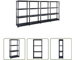 vidaXL Kast - Opslagruimte - Opbergrek 4-laags 244x30,5x130 cm kunststof zwart - Opberger - Plastic Kast - Zware Last
