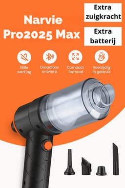 Narvie Pro2025 MAX – Draadloze Kruimeldief 4000PA – 3600mAh Accu – HEPA Filter – Zuig & Blaas – 4 Mondstukken – Krachtige Handstofzuiger — thumbnail 5