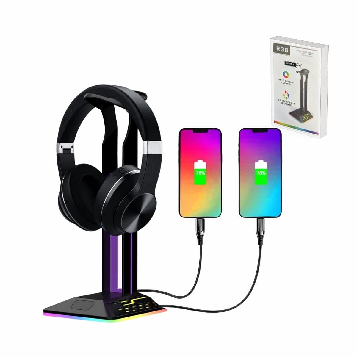 Signature Home Phoenix Koptelefoonhouder - headset houder - Headset Stand - Met USB-C kabel - RGB LED Licht en Kabel Organizer - Zwart — afbeelding 1