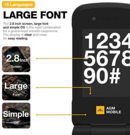 AGM Mobiles - M8 Robuuste Android 4G Klaptelefoon IP69 Zwart - No wallcharger — thumbnail 5