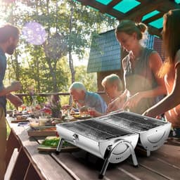 Roestvrijstalen klapgrill met dubbel grilloppervlak - 34 x 215 cm - voor outdoor koken en picknick — thumbnail 4