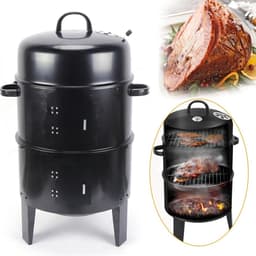 MS® - 3 in 1 Houtskoolgrill - 2-Laags - ø 40 cm - Barbecue - Roker - Stoven - Multifunctioneel - Met thermometer - Zwart - Draagbaar — thumbnail 4