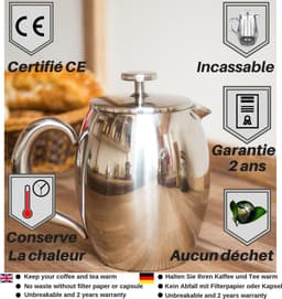 VeoHome RVS Franse Pers - 0.75 Liter - Compact, Dubbelwandig & Milieuvriendelijk Koffiegenot — thumbnail 2