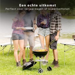 Kogelbarbecue op Wielen - Barbecue - BBQ - Kogelgrill - Houtskoolbarbecue - 46cm Diameter - 78cm Hoogte - 70cm Kookhoogte - Gepoedercoat - Verrijdbaar - Met Voorraadrek - Handgreep - Zwart - Inclusief EBOOK — thumbnail 3