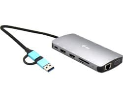 i-Tec - USB-C Nano Dock 2 x HDMI - VGA + Ethernet - USB-A - Kaartlezer - USB-C Oplaadpoort