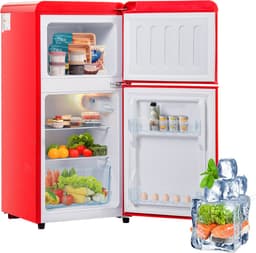 Sweiko Mini koelkast, Koel-vriescombinatie, Retro koelkast, 86.8*45.5 cm, dubbele deur, Totaal volume van 60L, Vrieskamer capaciteit van 22L, 163 kWh/jaar, -27° C~13° C, LED licht, Rood, Energieniveau F — thumbnail 1