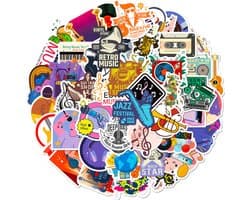 Muziek Sticker Mix - 50 Stickers met Muziekinstrumenten, Elpees, Cassettes, Rock, Jazz etc. - Voor laptop, gitaar, telefoon etc.