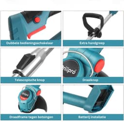 MKSS® Zweefmaaier - Bosmaaier Electrisch - Grastrimmer met Accu - Grasmaaier - Handmaaier met Wielen - Licht Blauw — thumbnail 5