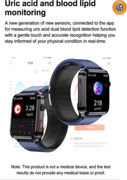 WizBay Premium Select® Smartwatch Dames Heren 1.92inch - Glucose Meting - Airbag Blooddruk - ECG - Urinezuur Bloedlipiden Meting - O2 - Multiple Sport Modi - Message - Alu Mat Zwart Case - Smartwatches - Zwarte TPU Band — thumbnail 4