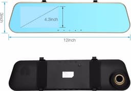 TechU™ Dashcam Voor en Achter Camera – M30 Zwart – Dashboardcamera – 4.3” Scherm & 12” Spiegel – G-sensor – Bewegingssensor – Loop recording – Nachtvisie – 150° Wijdhoeklens – Incl. Achteruitrijcamera - voor auto — thumbnail 2