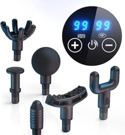 REDOM – Massage gun – 16 x 15 x 5 cm – Verstelbare snelheden en verschillende massagekoppen – Voor spiermassage en ontspanning – ABS – Zwart — thumbnail 2